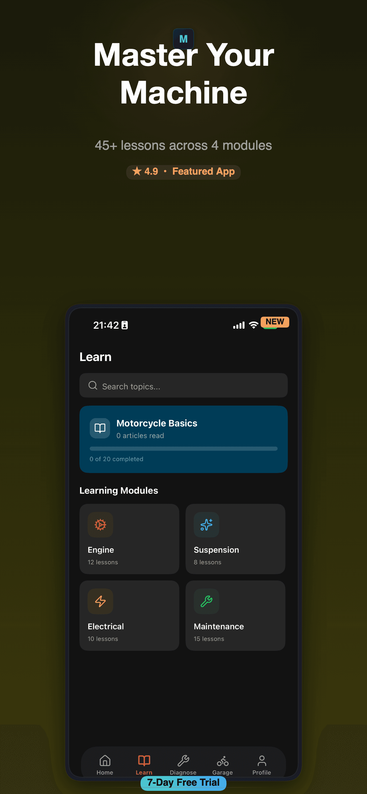 MotoVault learning paths with motorcycle maintenance courses